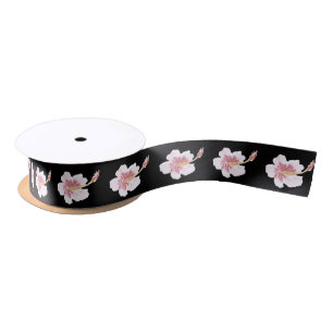 Summer Hibiscus Hand Watercolor Pink Floral Satin Ribbon