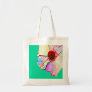 Summer hibiscus watercolor art tote bag