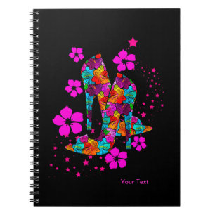 Summer High Heel Shoes Hot Pink Flowers Notebook