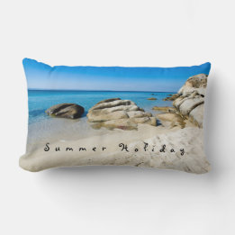 Summer Holiday Beautiful beach photo with text Lumbar Cushion