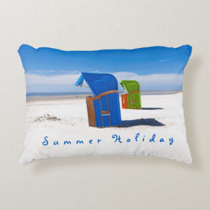 Summer holiday blue Beach chair photo with text Decorative Cushion