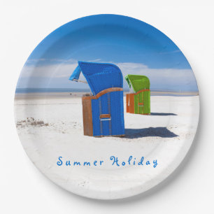 Summer holiday blue Beach chair photo with text Paper Plate
