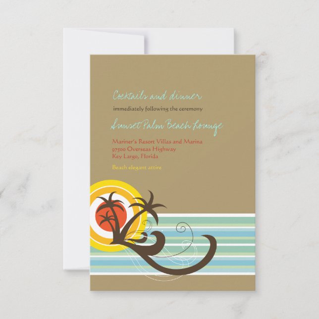 Summer Holiday Palms Beach Wedding Reception Card (Front)
