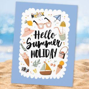 Summer Holiday Quote Colourful Cute Illustration Postcard