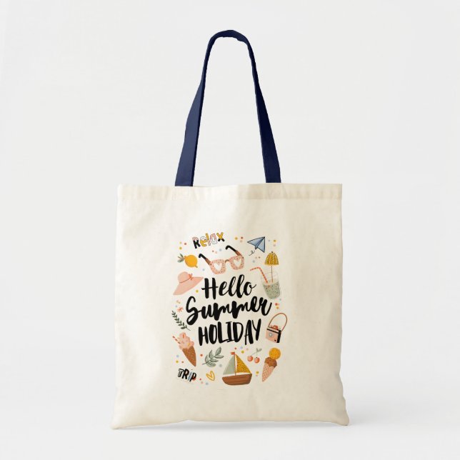 Summer Holiday Quote Colourful Cute Illustration Tote Bag (Front)
