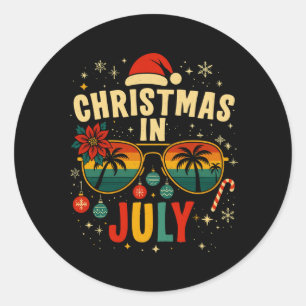 Summer Holiday Sungles Beach Santa Hat Men Women Classic Round Sticker