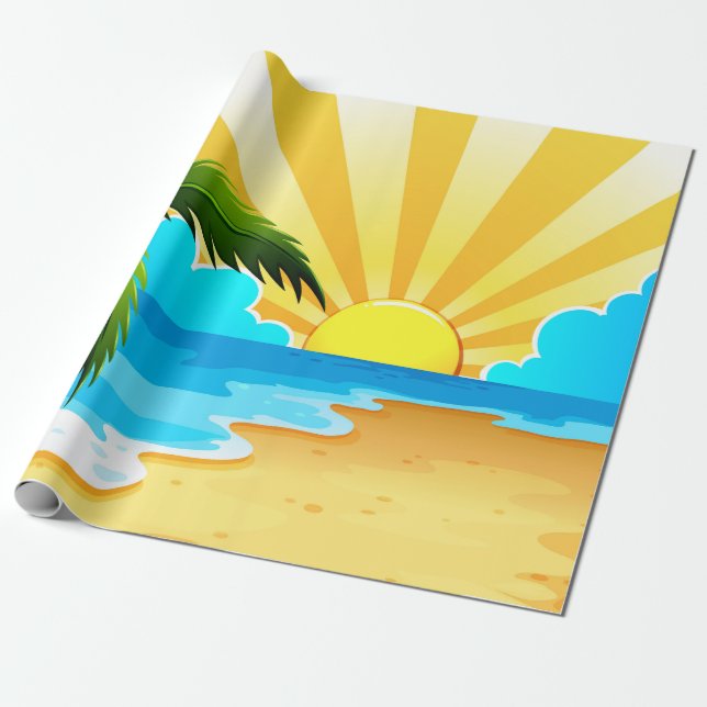 Summer Holidays Beach Palm Trees - Wrapping Paper (Unrolled)