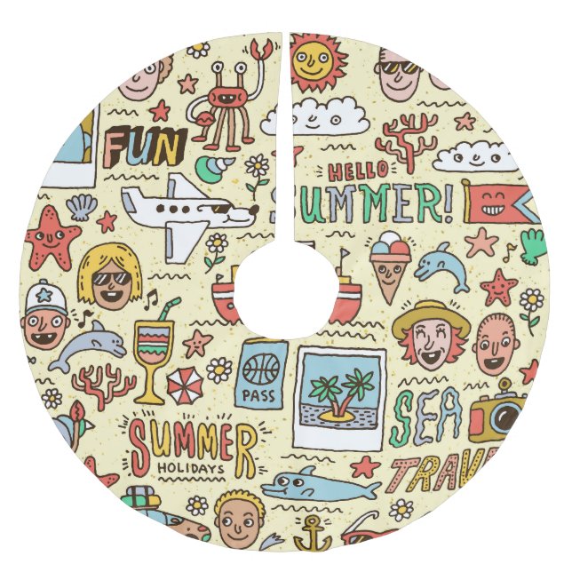 Summer Holidays Travel Doodle Set Brushed Polyester Tree Skirt (Front)