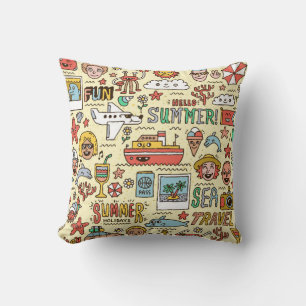 Summer Holidays Vacation Travel Funny Doodle vinta Cushion