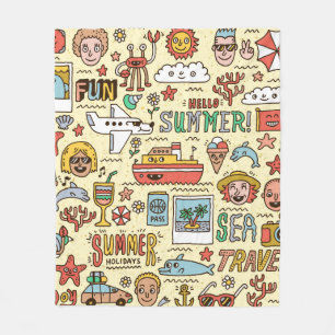 Summer Holidays Vacation Travel Funny Doodle vinta Fleece Blanket