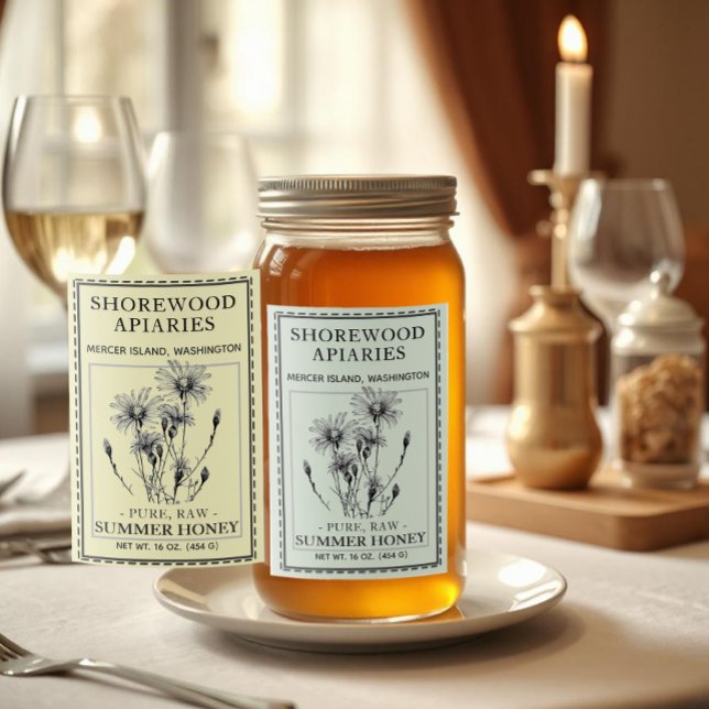 Summer Honey 2x3" Aster and Bee Dashed Border Food Food Label (Creator Uploaded)