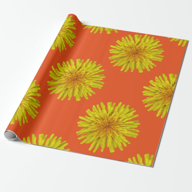 Summer Huge Yellow Dandelion Flower on any Colour Wrapping Paper (Unrolled)