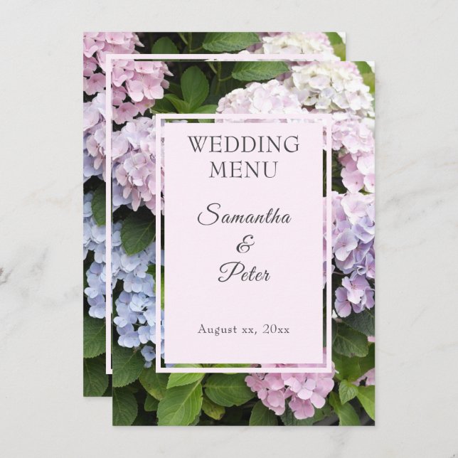 Summer Hydrangea Blossoms Wedding Menu (Front/Back)