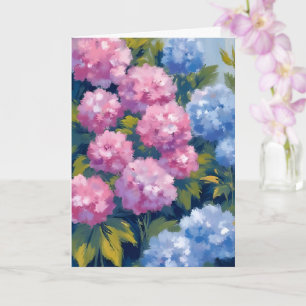 Summer Hydrangeas   Pink & Blue Coastal Flowers Card