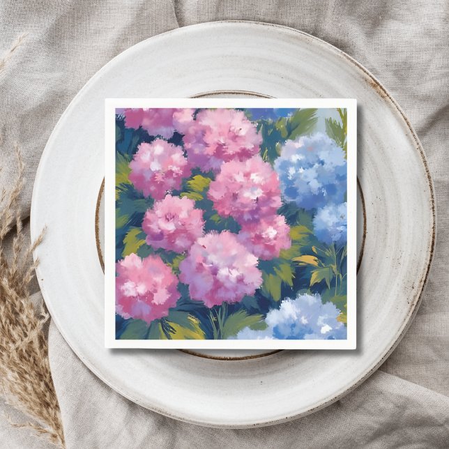 Summer Hydrangeas | Pink & Blue Coastal Flowers Napkin (Creator Uploaded)
