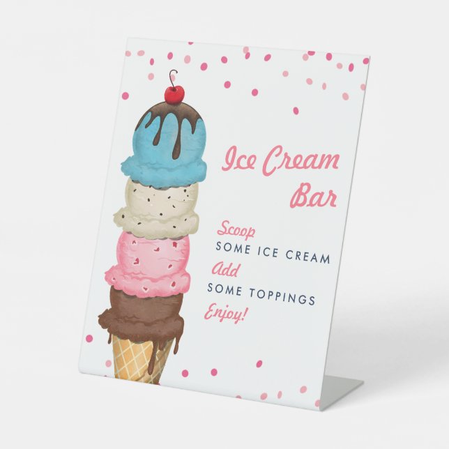 Summer Ice Cream Bar Bridal Shower Pedestal Sign (Front)