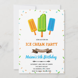 Summer ice cream birthday theme invitation