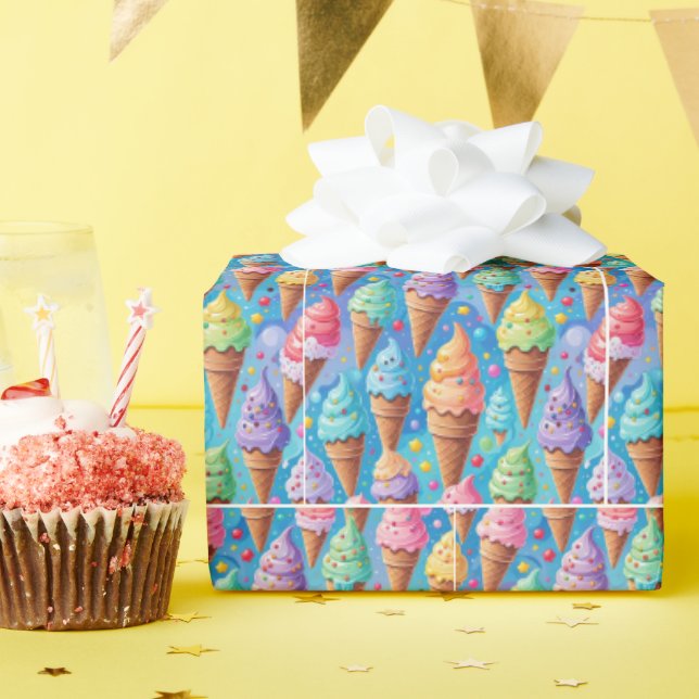 Summer Ice Cream Cone Collection Wrapping Paper (Birthday Party)