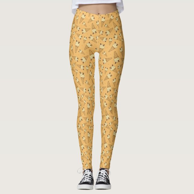 Summer Ice Cream Cone Pattern on Orange Leggings (Front)