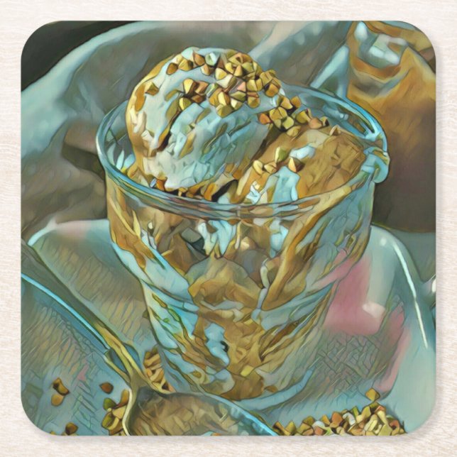 Summer ice cream cone square paper coaster (Front)