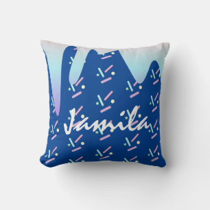 Summer Ice Cream Dripping Ombre Blue Name Cushion