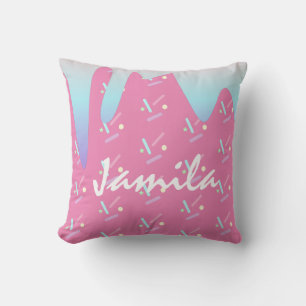 Summer Ice Cream Dripping Ombre Pink Name Cushion
