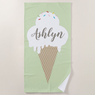 Summer Ice Cream Green Personalised Beach Towel