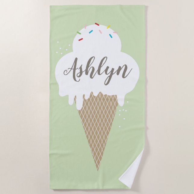 Summer Ice Cream Green Personalised Beach Towel (Front)