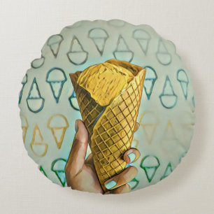 Summer ice cream lovers round cushion
