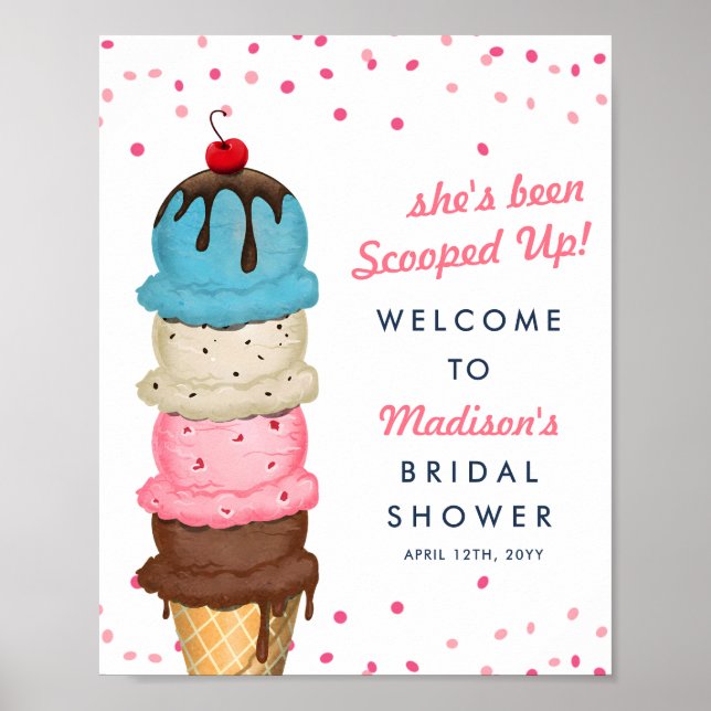 Summer Ice Cream Modern Bridal Shower Welcome Poster (Front)