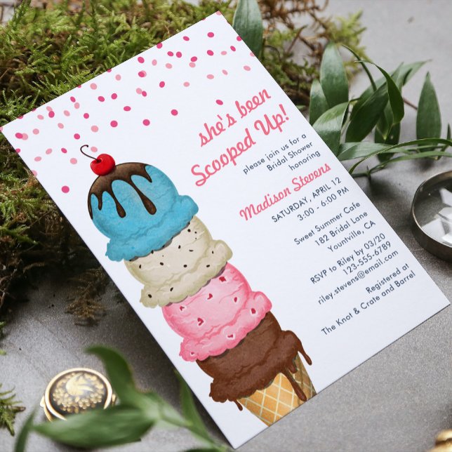 Summer Ice Cream Modern Watercolor Bridal Shower Invitation (Creator Uploaded)