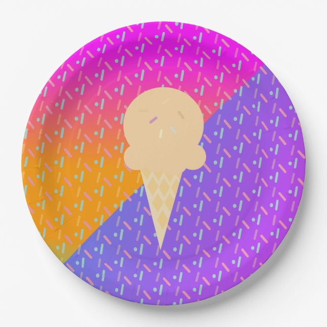 Summer Ice Cream Neon Sprinkles Party Pattern Paper Plate (Front)