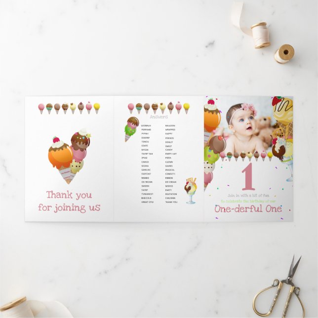 Summer ice cream photo party Tri-Fold invitation (Outside)
