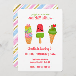 Summer Ice Cream Popsicle Birthday Invitation