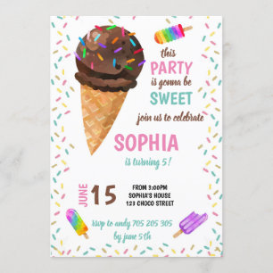Summer Ice Cream Sprinkles Colourful Girl Birthday Invitation