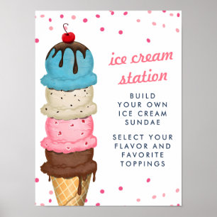 Summer Ice Cream Station Modern Bridal Shower Poster