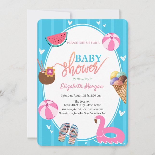 Summer Ice cream Watermelon Pool Toys Baby Shower Invitation (Front)