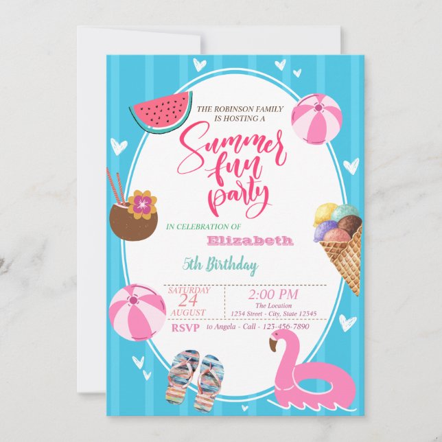 Summer Ice cream Watermelon Pool Toys Birthday  Invitation (Front)