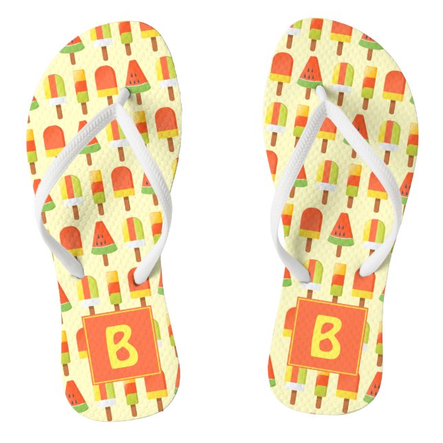 Summer Ice Lollies Pattern Monogram Thongs (Footbed)