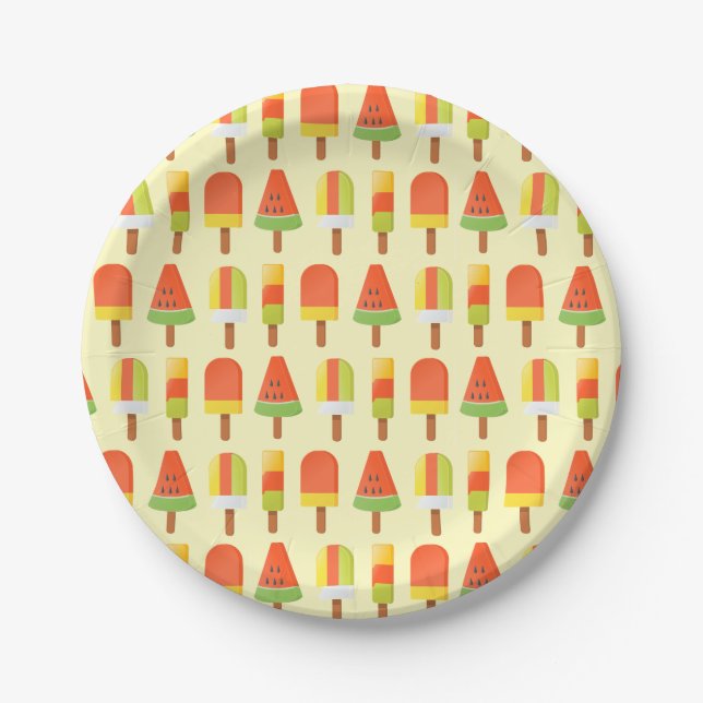 Summer Ice Lollies Popsicles Pattern Paper Plate (Front)