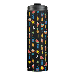 Summer Icons Black Seamless Background Thermal Tumbler