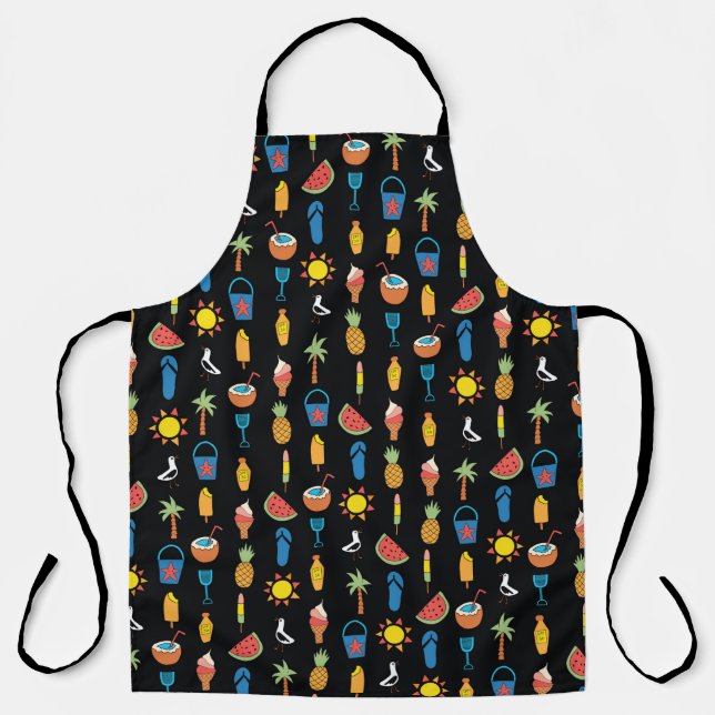 Summer icons seamless vintage pattern black. Repea Apron (Front)