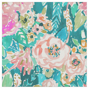 SUMMER IN MAUI Tropical Floral Watercolor Fabric