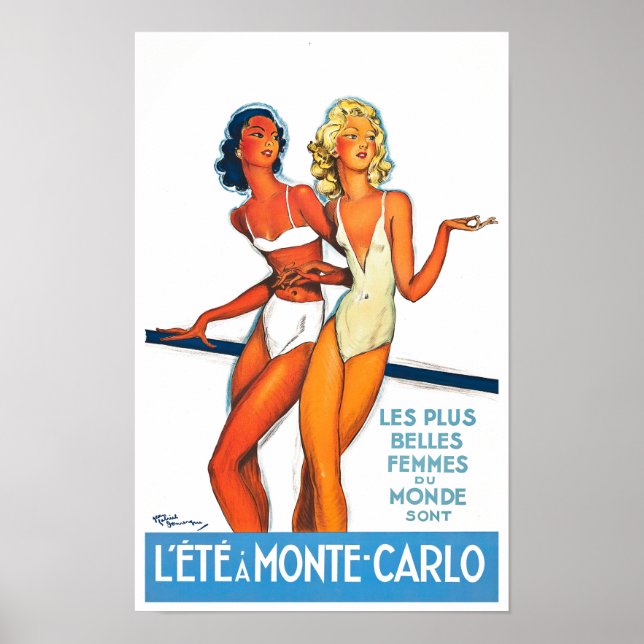 Summer in Monte Carlo Monaco France vintage travel Poster (Front)