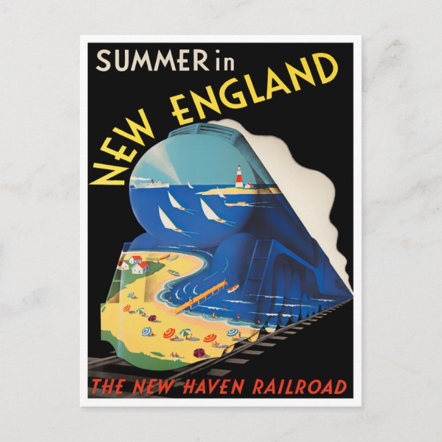 Summer in New England vintage travel postcard (Front)