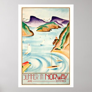 Summer in Norway Vintage Travel Poster