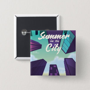 Summer in the City cityscape poster cartoon. 15 Cm Square Badge