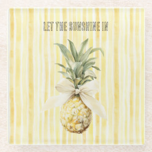 Summer in the Sun Yellow Stripes Pineapple Glass Coaster