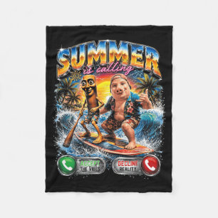 Summer Is Calling Tung Tung Sahur Surfing Meme Fleece Blanket