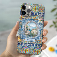 summer italian floral blue tiles citrus monogram